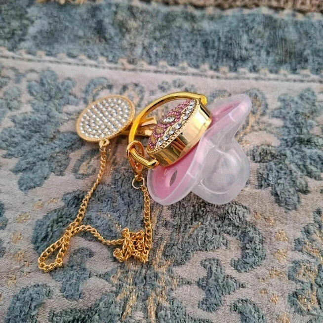 Smoczek Royal z koroną + łańcuszek | Pudrowy róż & złoto | N