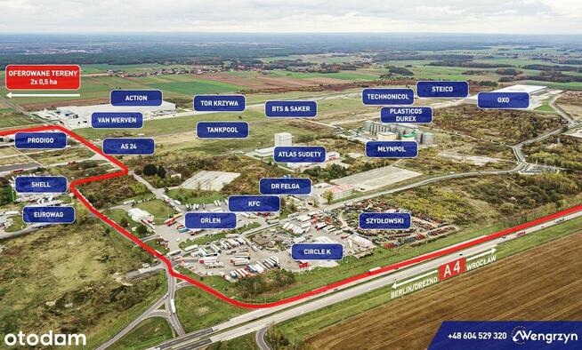 0,5 ha działka przy autostradzie A4, media, MPZP.