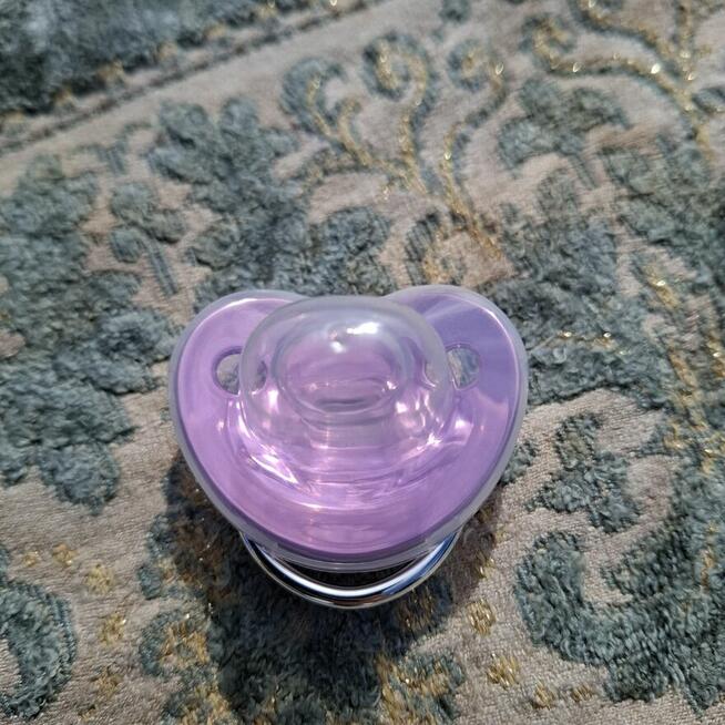 Smoczek z koroną i kryształkami | Liliowo-srebrny | Nowy, gl