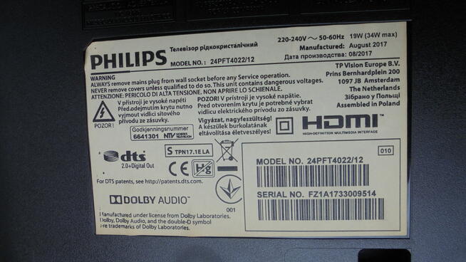 TV Philips 24 PFT 4022.12 uszkodzony zasilacz.