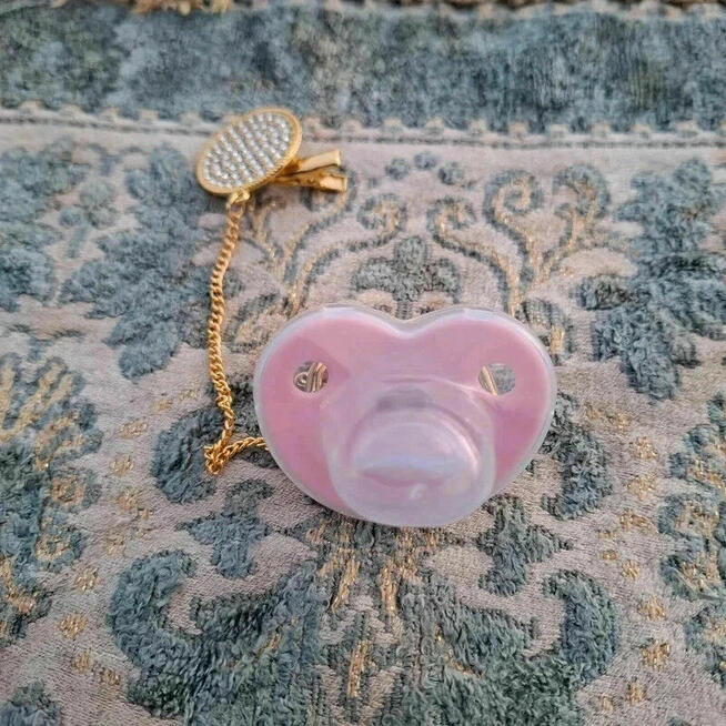 Smoczek Royal z koroną + łańcuszek | Pudrowy róż & złoto | N