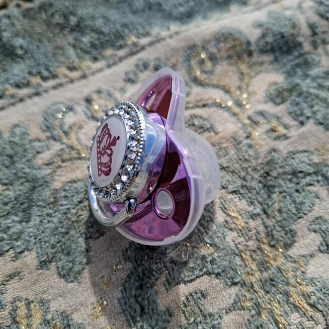 Smoczek z koroną i kryształkami | Liliowo-srebrny | Nowy, gl