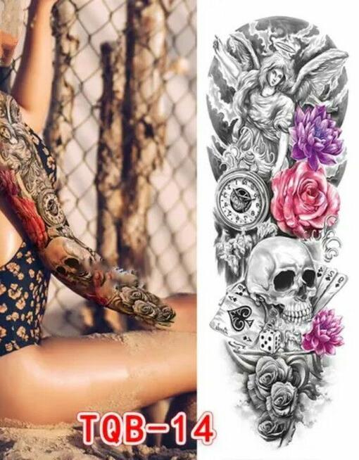 Tatuaż dziara rękaw XL zmywalny tymczasowy 17x48 cm