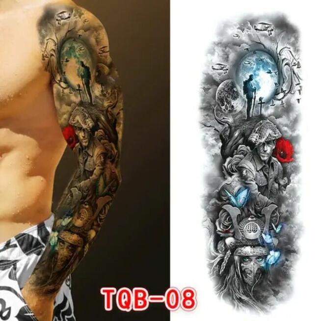 Tatuaż dziara rękaw XL zmywalny tymczasowy 17x48 cm
