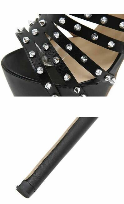 Czarne Sandały Gladiatorki wysoki obcas