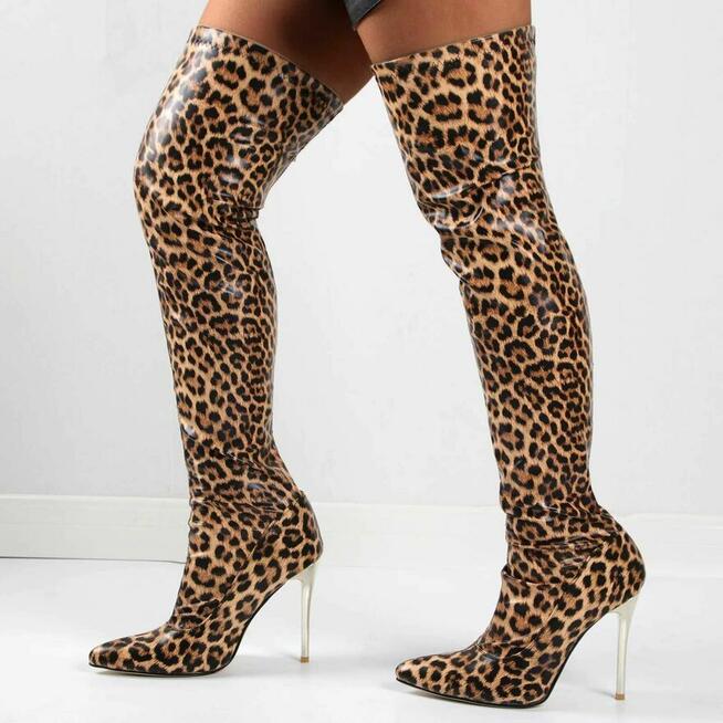 Kozaki w 3 kolorach panterka czarne srebrne