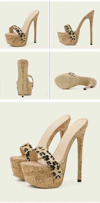 Sandały panterki na koturnie