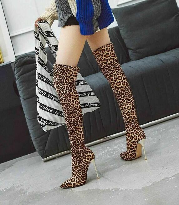 Kozaki w 3 kolorach panterka czarne srebrne