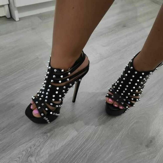 Czarne Sandały Gladiatorki wysoki obcas