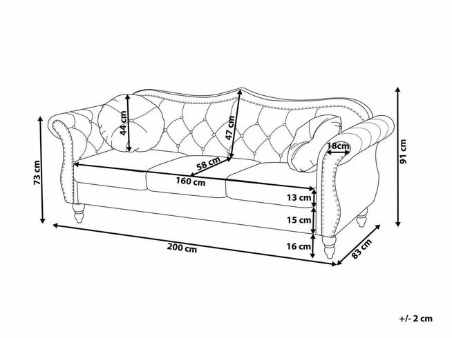 Sofa Welur Beżowy dla 3 osób