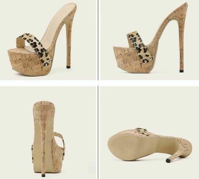 Sandały panterki na koturnie