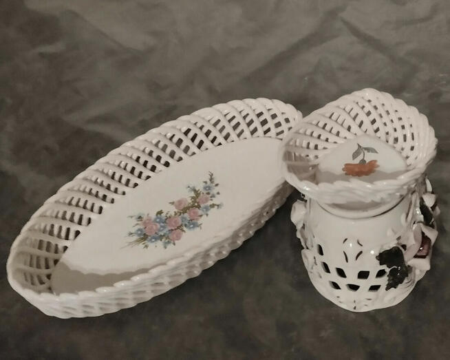 Talerzyki deserowe. Talerzyki ażurowe. Salaterka.