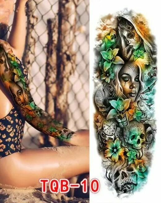 Tatuaż dziara rękaw XL zmywalny tymczasowy 17x48 cm