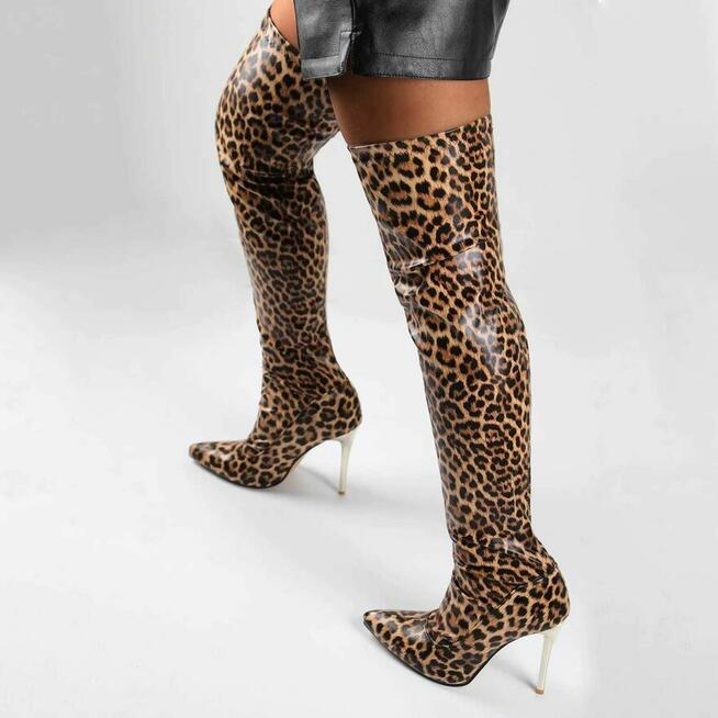 Kozaki w 3 kolorach panterka czarne srebrne