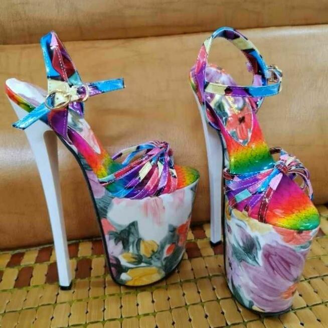 Sandały koturn 9 cm kolory obcas 19 cm