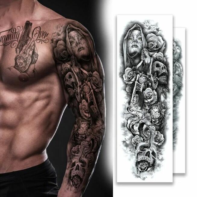 Tatuaż dziara rękaw XL zmywalny tymczasowy 17x48 cm