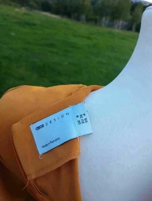 Sukienka satynowa ASOS musztardowa nowa bez metki rozmiar S