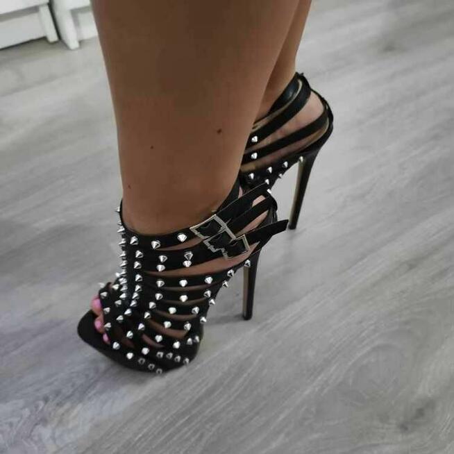 Czarne Sandały Gladiatorki wysoki obcas