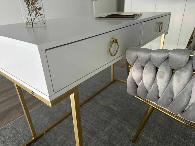 Konsola Biurko Biały/ złoty 115 cm 50 cm ze schowkiem