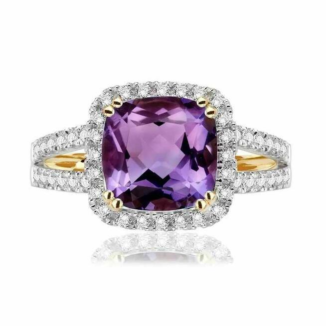 Pierścionek z brylantami i ametystem z żółtego złota 1.96 ct