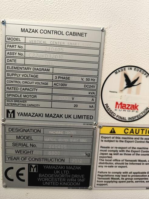 Pionowe centrum obróbcze MAZAK VCN-530C 2012r.