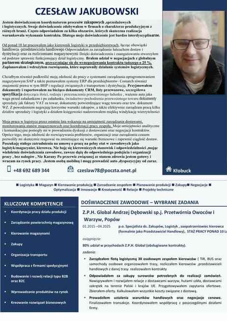 Szukam pracy jako kierowca zaopatrzeniowiec logistyk magazyn