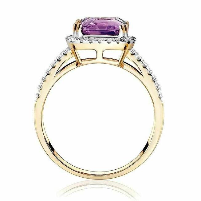 Pierścionek z brylantami i ametystem z żółtego złota 1.96 ct