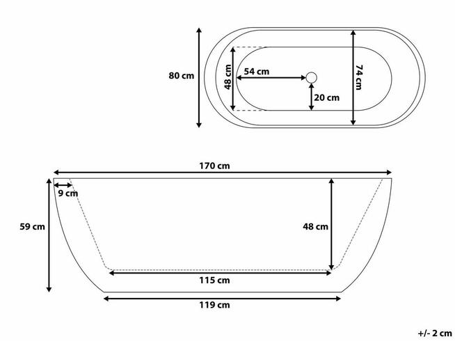 Wanna wolnostojąca 170 x 80 cm Biały