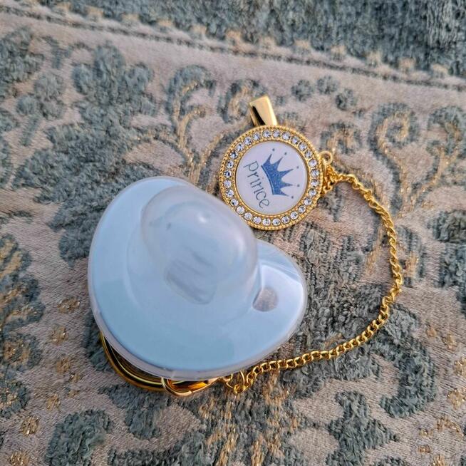 Smoczek Prince złoto-błękitny nowy, ekskluzywny, dla chłopca