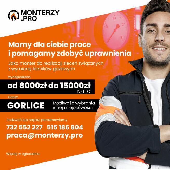Praca dla monterów do realizacji zleceń wymiany liczników