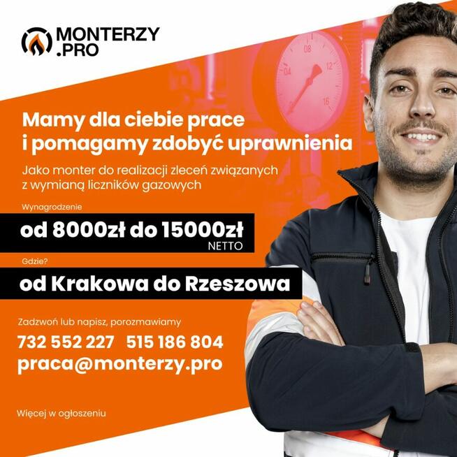 Praca dla monterów do realizacji zleceń wymiany liczników