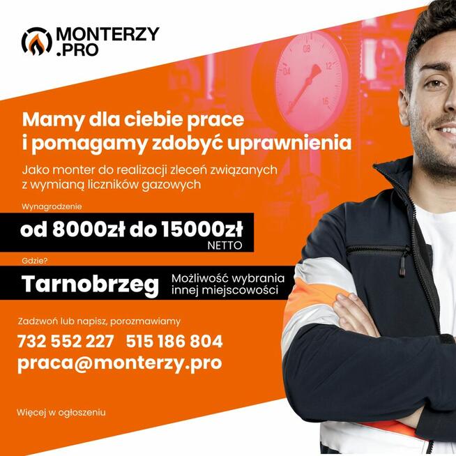 Praca dla monterów do realizacji zleceń wymiany liczników