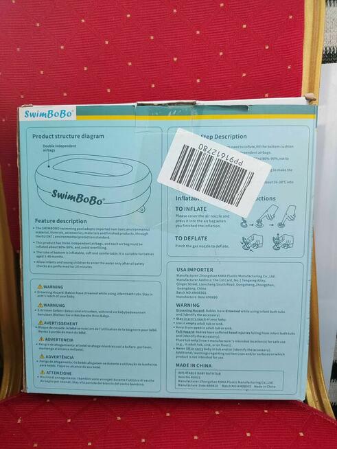 Dmuchana Wanienka Wanna dla Dzieci Dziecka Niemowląt SwimBoBo