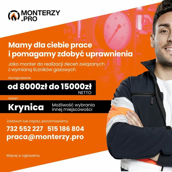 Praca dla monterów do realizacji zleceń wymiany liczników