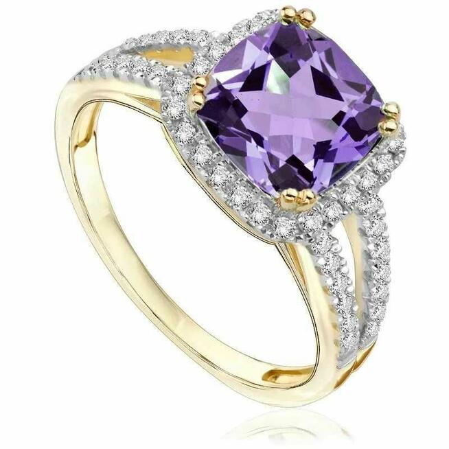 Pierścionek z brylantami i ametystem z żółtego złota 1.96 ct