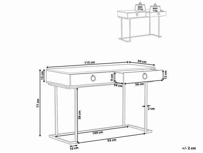 Konsola Biurko Biały/ złoty 115 cm 50 cm ze schowkiem