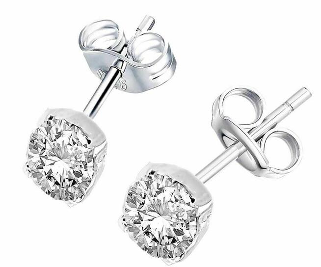 Srebrne kolczyki z cyrkoniami zapinane na sztyft.