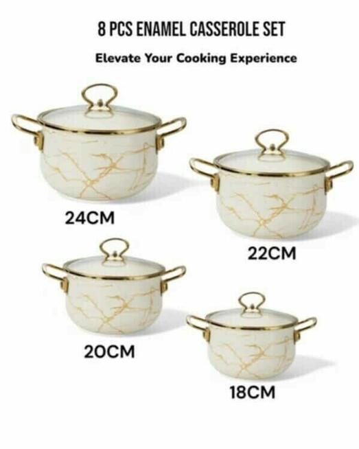 Garnki marmur białe kremowe lawenda 4 szt