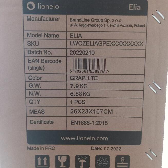 Wózek dziecięcy spacerowy Grafitowy LIONELO ELIA