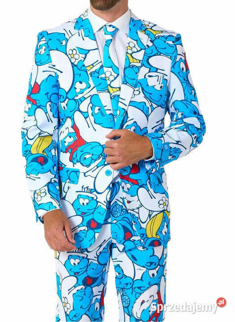 OPPOSUITS Garnitur męski z krawatem SMERFY bajka niebieski