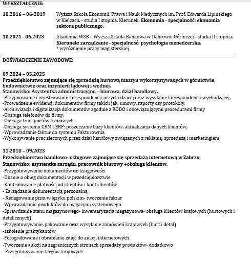 Asystentka zarządu, pomoc menadzerska, praca administracyjna