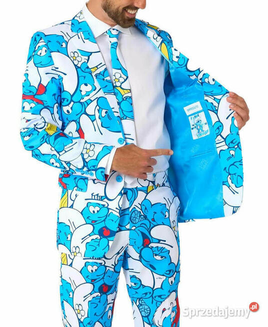 OPPOSUITS Garnitur męski z krawatem SMERFY bajka niebieski