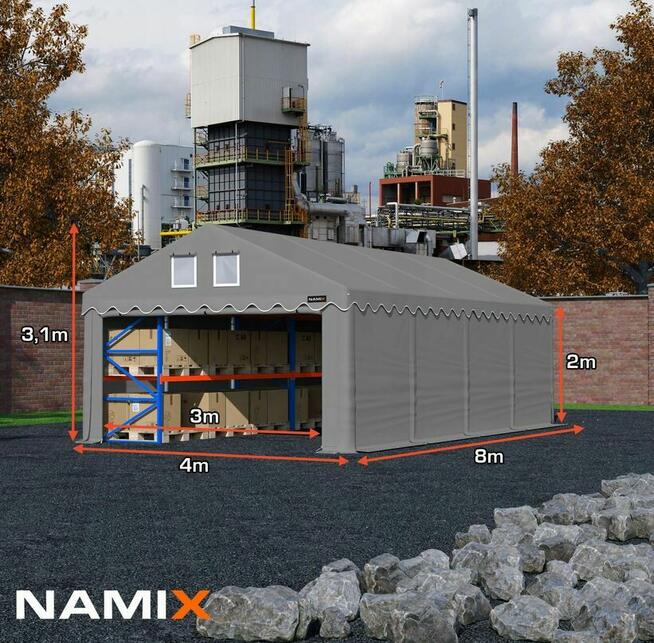 Namiot COMFORT 4x8 magazynowy handlowy garaż PVC 560g/m2