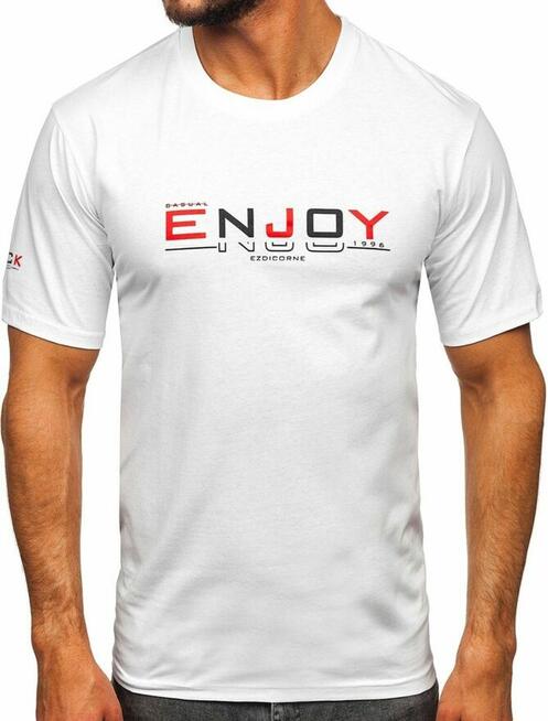 Biała lub czarna koszulka męska z nadrukiem Bawełna