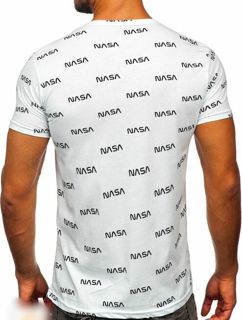 Biały t shirt, koszulka męska z nadrukiem NASA