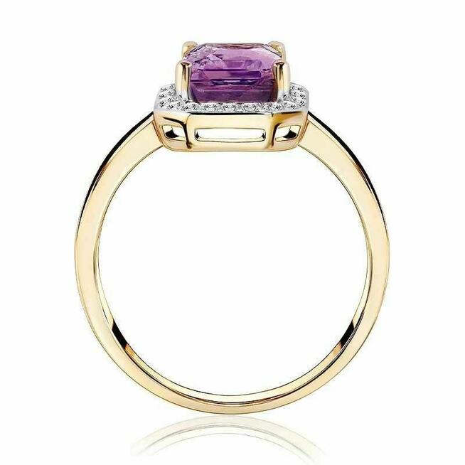 Pierścionek z brylantami i ametystem z żółtego złota 1.50 ct