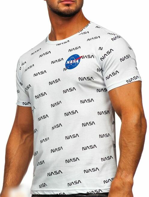 Biały t shirt, koszulka męska z nadrukiem NASA