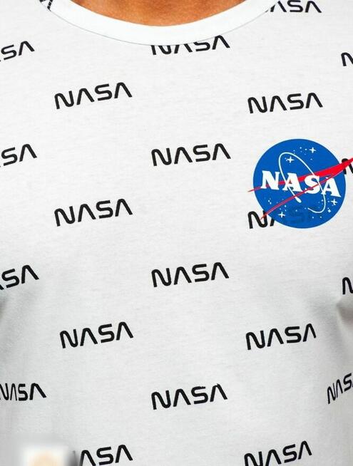 Biały t shirt, koszulka męska z nadrukiem NASA