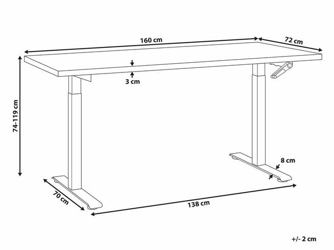 Biurko regulowane manualnie 160 x 72 cm ciemne drewno