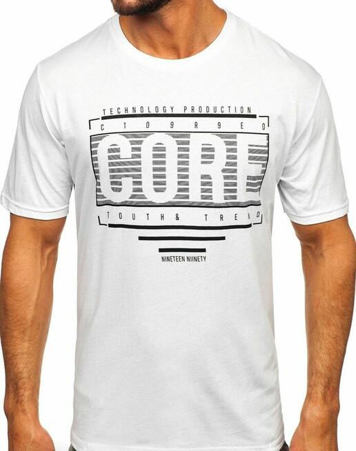 Biała lub czarna koszulka męska z nadrukiem Bawełna